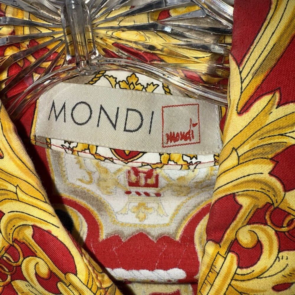 Vintage Mondi Baroque Art AOP Print Women's Top Size 40 US L Gold Red Lion - Picture 2 of 10